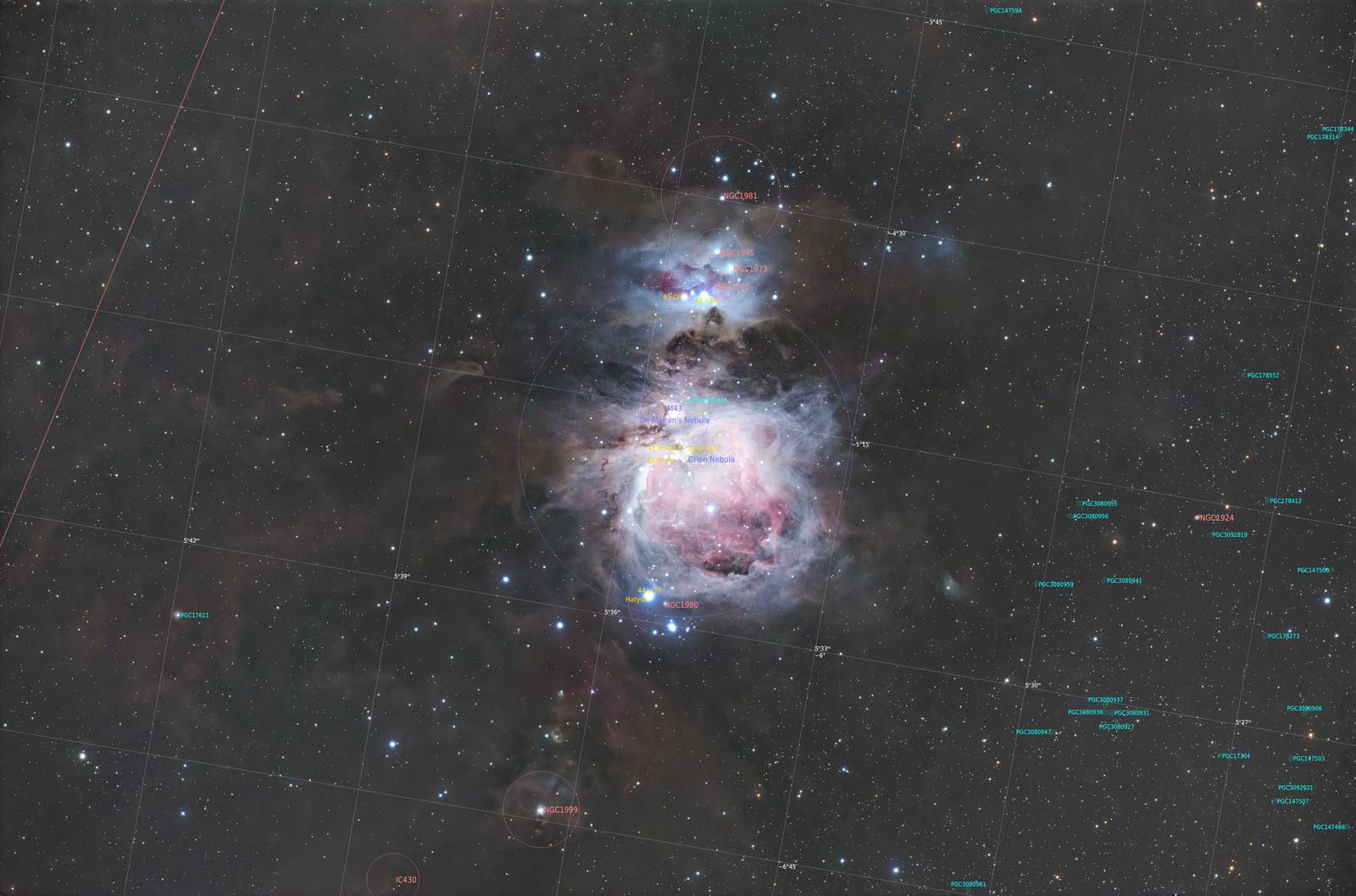 Annotated image for Great Orion Nebula